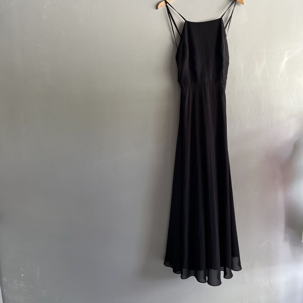LULU'S Dress Women’s Large Bridesmaid Crossback Chiffon Black Maxi